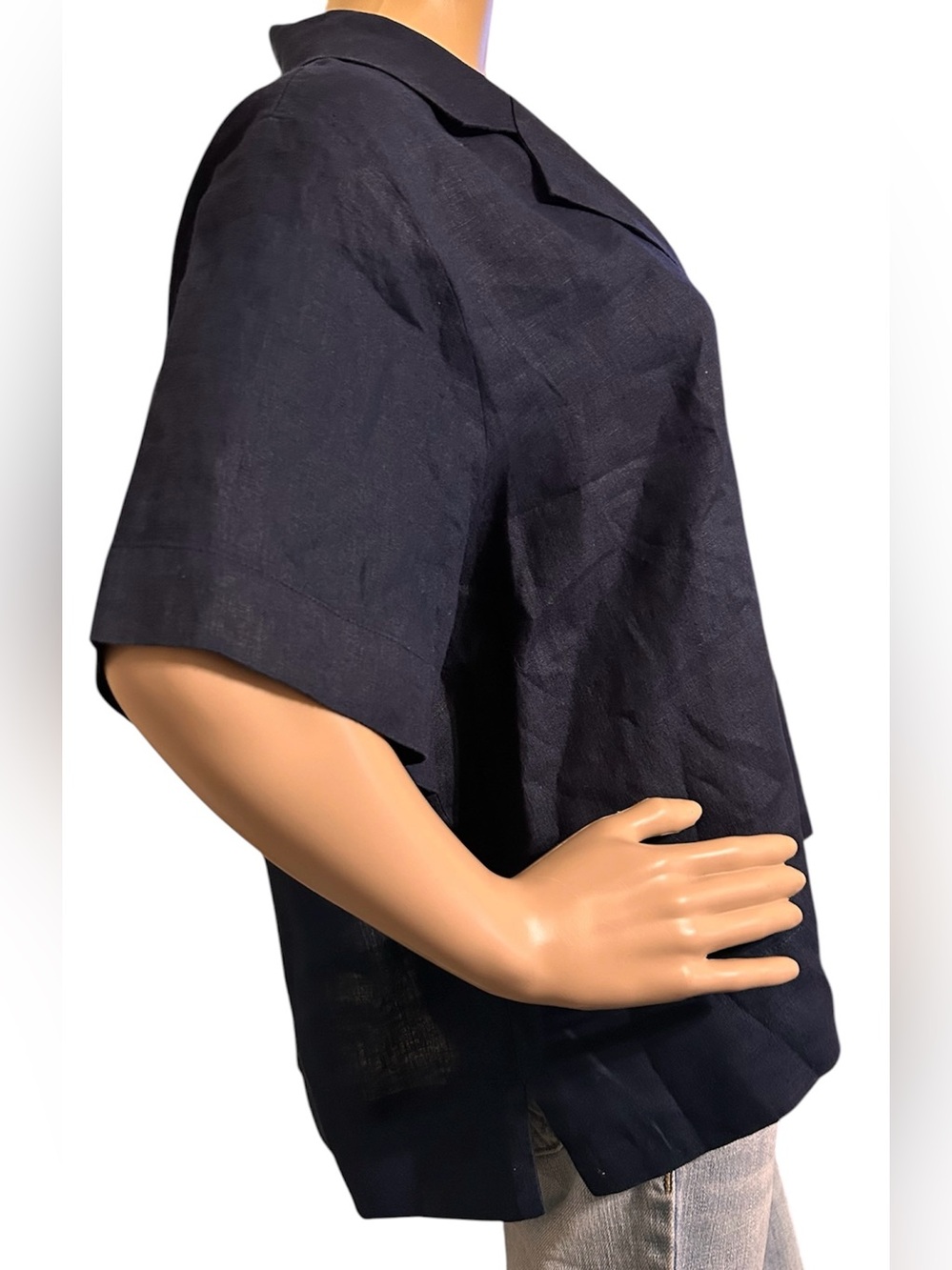 Quince 100% European Linen Short Sleeve Shirt Navy Women XL Casual Lux Beach - Picture 4 of 10